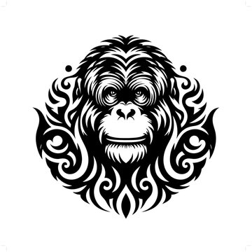 recommend clip art: orangutan in modern tribal tattoo, abstract line art of animals, minimalist contour. Vector
