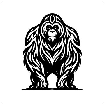 recommend clip art: orangutan in modern tribal tattoo, abstract line art of animals, minimalist contour. Vector