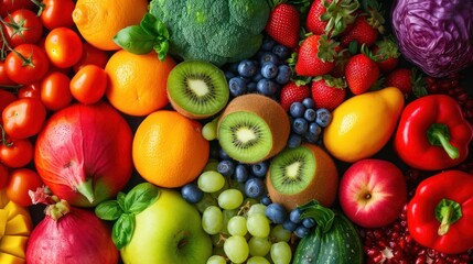 a close up of various fruits and vegetables - Powered by Adobe