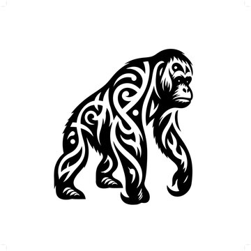 recommend clip art: orangutan in modern tribal tattoo, abstract line art of animals, minimalist contour. Vector