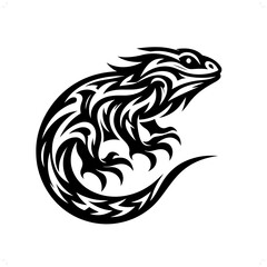 lizard in modern tribal tattoo, abstract line art of animals, minimalist contour. Vector