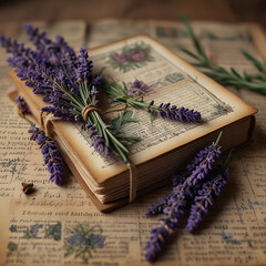 Obraz na płótnie Canvas Scrapbooking album and lavender Handmade Flower tea ,junk journal