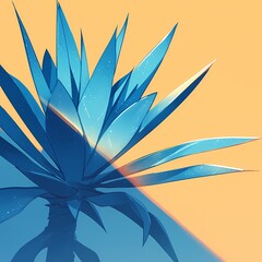 Vibrant Blue and Orange Agave Plant Silhouette Illustration