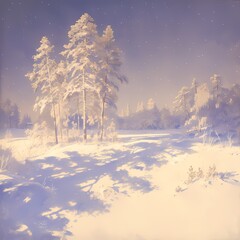 Embrace the Calmness of Nature with This Captivating Snowy Forest Under Star-studded Skies - Perfect for Your Next Project!