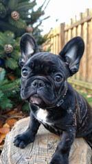 Fototapeta premium Cute French Bulldog puppy playing outside
