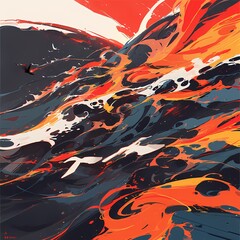 Energetic Abstract Wave with Vibrant Red and Orange Strokes