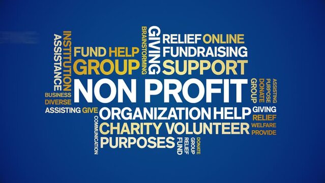 Non Profit animated word cloud;text design animation tag kinetic typography seamless loop.