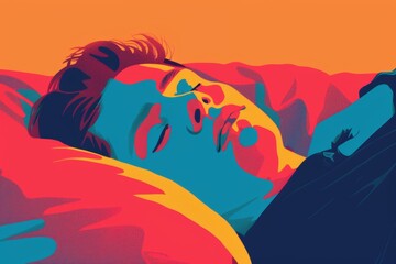 Artistic rendering of a man in repose with vibrant abstract colors, perfect for concepts of rest, relaxation, and modern art. - obrazy, fototapety, plakaty