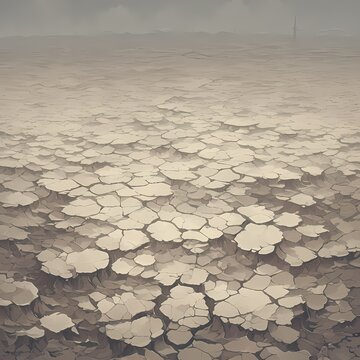 Bleached Desert Landscape with Cracked Caliche Soil and Dramatic Lighting - Stock Photo
