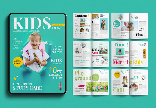 Digital Kids Magazine Layout Design Template