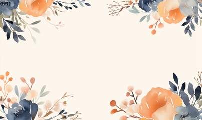 abstract watercolor floral frame background orange blue 