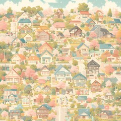 Vibrant Neighborhood Collection - Charming Cottages and Bungalows Illustration
