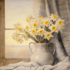 still life with yellow flowers
