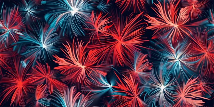 Red and Blue Fireworks Bursting in Celebration