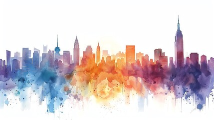 A watercolor painting of the New York City skyline.