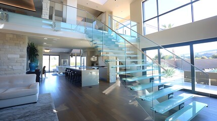 Contemporary glass stairs in modern home
