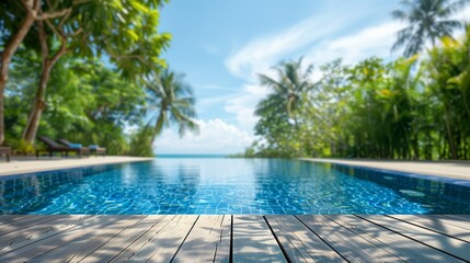 Fototapeta premium Tranquil Infinity Pool Amidst Tropical Foliage