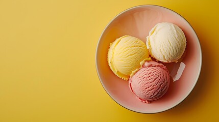 ice cream in plate yellow background