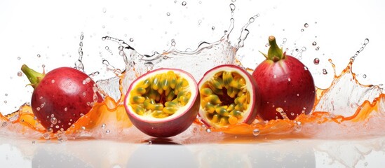 Three fruits splashing in water