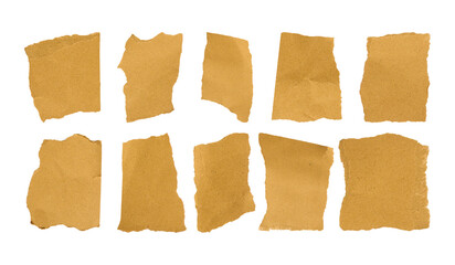 set of brown paper texture. brown paper pieces isolated on white background