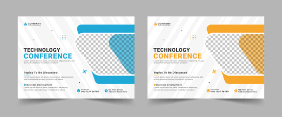 Conference flyer and invitation banner template design. Annual corporate business workshop, meeting and training promotion poster. 