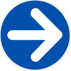 A blue circular road sign with a large white arrow pointing to the right - obrazy, fototapety, plakaty