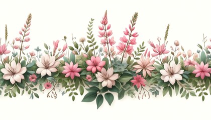 Watercolor Illustration of a Cleome Floral Border