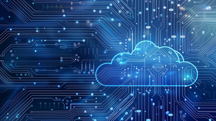 virtual cloud server infrastructure computing icon on blue digital circuit board connection, Information and technology concept background