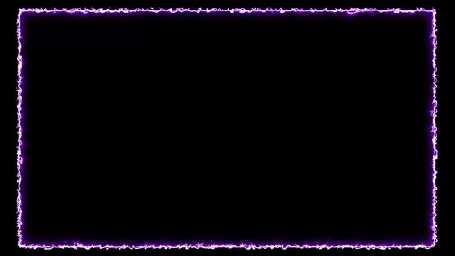 Animated rectangle electrical static border in blue and pink on black. Abstract background, overlay or design element.