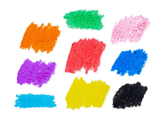 Set of hand drawn colorful crayon scribble on transparent background, cut out. Design element.