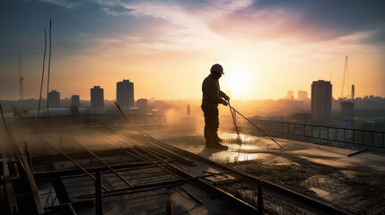 construction worker working on commercial concreting floors - Powered by Adobe