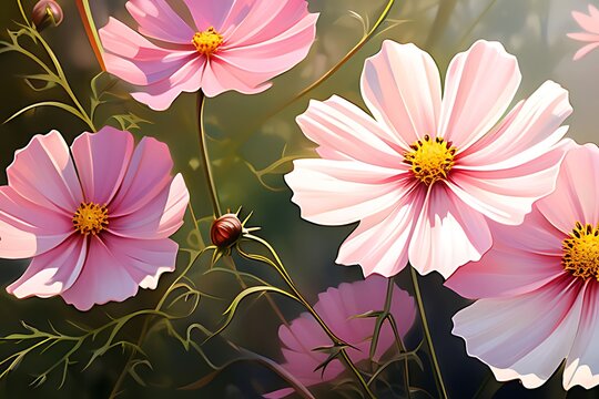 Daisy painting has pale pink petals and a bright yellow center.