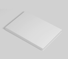 White Landscape Book Mockup, 3D rendered light rectangular book, notebook isolated on a light background