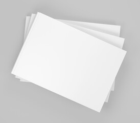 White Landscape Book Mockup, 3D rendered light rectangular book, notebook isolated on a light background