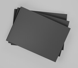 Black Landscape Book Mockup, 3D rendered dark rectangular book, notebook isolated on a light background