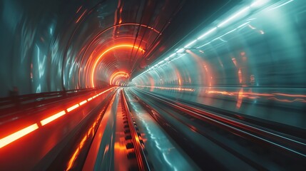 Fototapeta na wymiar Traveling through a hyperloop tunnel at supersonic speeds, witnessing the blurring landscape outside