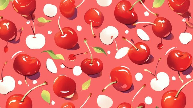 Adorable cherry pattern perfect for textiles gift wrapping and wallpapers with a delightful backdrop of juicy ripe cherries