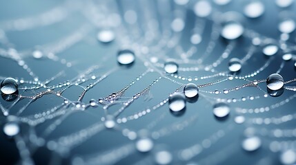 A close-up macro shot of morning dew on a spider’s web,