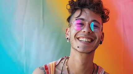 Transgender Pride: Smiling Man Portrait with Copy Space Background for Text Overlay