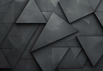 Geometric interplay of dark gray triangles on monochromatic background - obrazy, fototapety, plakaty