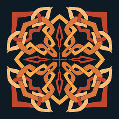 Flower seamless pattern orange tone and dark blue background set 6 number 6