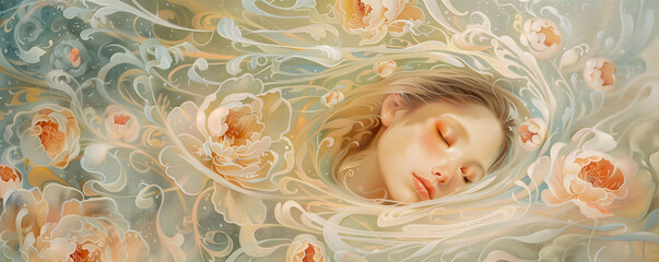 Surreal Floral Dreamscape with Resting Woman