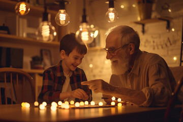 Generational Bonding of Grandfather and Grandchild Enjoying Board Games