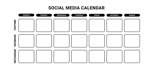 Social media calendar chart. Web business information advertising and account promotion on online platforms with digital vector schedule