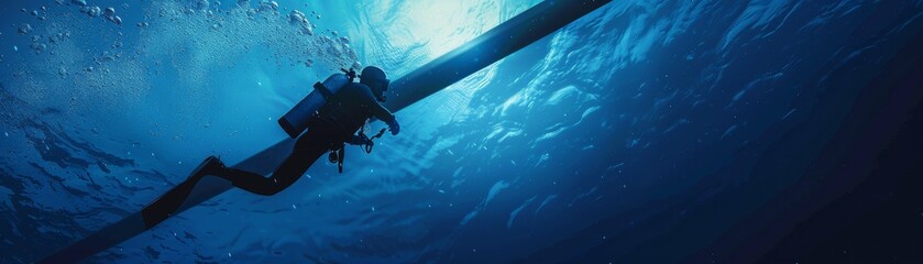 Undersea Maintenance: Proficient Diver and Fiber-optic Cable