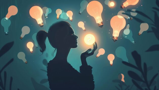 "Illuminating Innovation: Pensive Female in Brainstorm