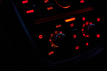 climate heater control wheel in a car. Temperature and blow air conditioner setting