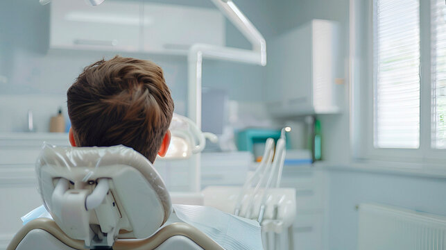 Patient in dental chair with copy space
