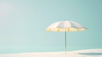 Vibrant 3D Beach Umbrella icon on a sunny tropical day, representing the idea of a summer getaway.