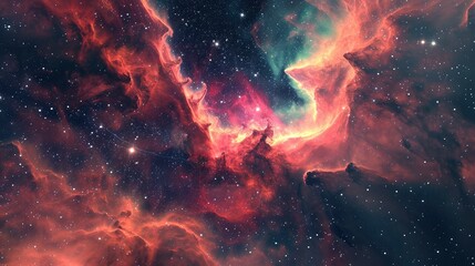 Glowing huge nebula with young stars. Space background. - obrazy, fototapety, plakaty